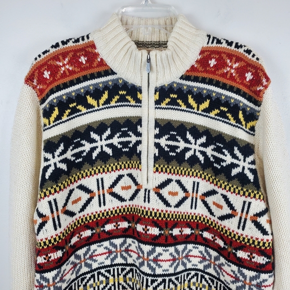 Izod Wool Blend Nordic Winter 1/4 Zip Knit Sweater Size LG Mens Snowflake - Picture 2 of 12